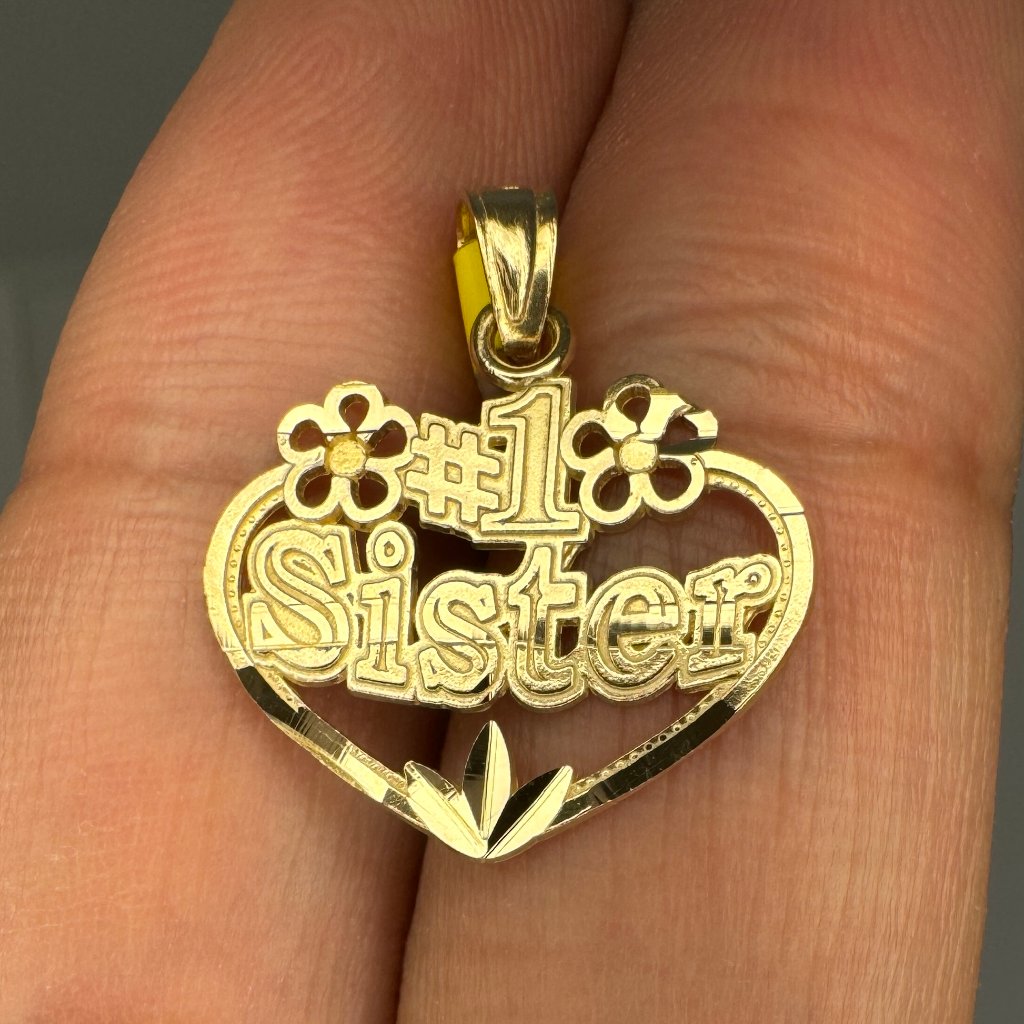 14kt Yellow Gold No1 Sister Heart Womens Girls Charm Pendant